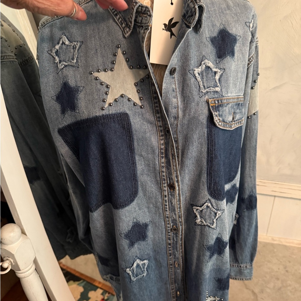 One Star-Studded Denim Shirt